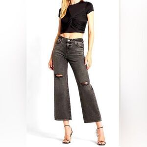 Express 90s Ankle Jeans Mid High Rise NWOT Black Distressed Stove Pipe 14